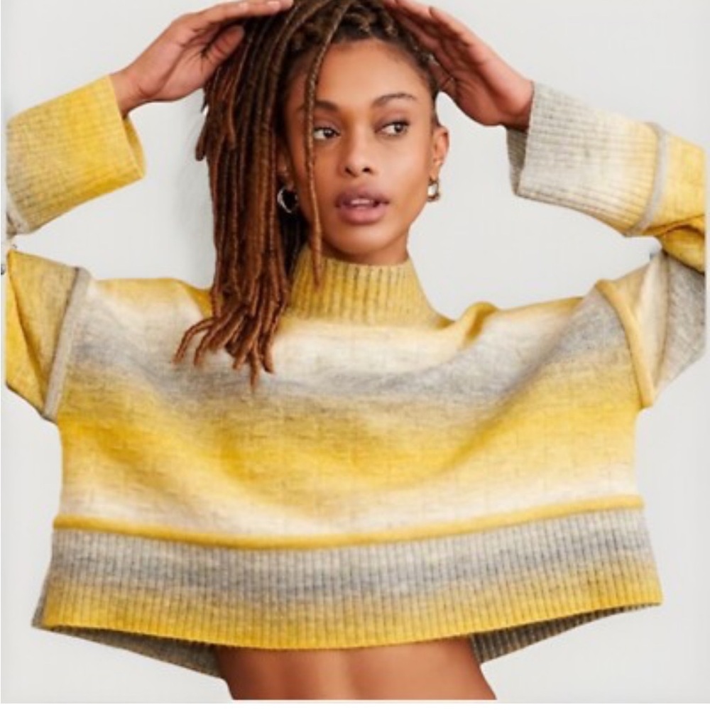 Anthropologie Pilcro Yellow Grey Ombre Sweater Crop Mock Neck Womens Size Medium